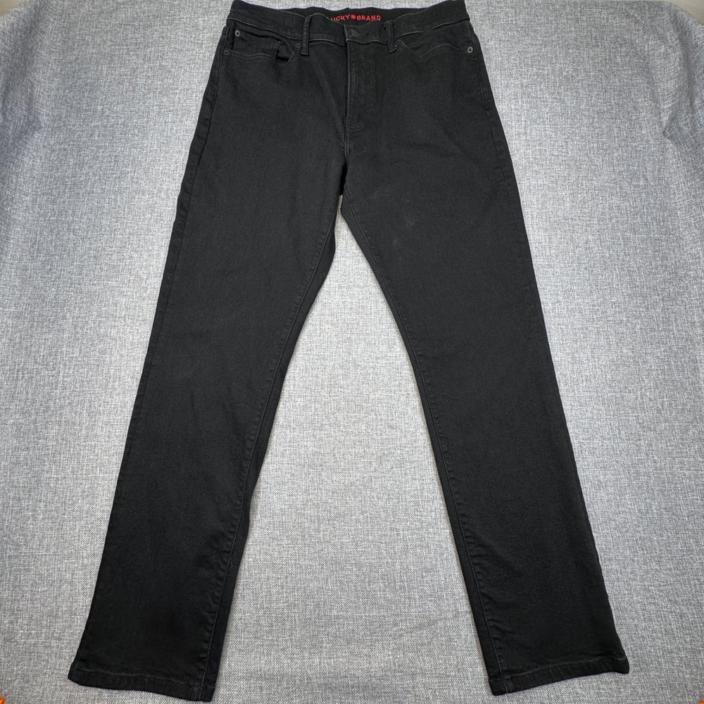 Lucky Brand 410 Athletic Straight Jeans Men 34x34 (Fits as 34x33) Black Stretch - Picture 2 of 13